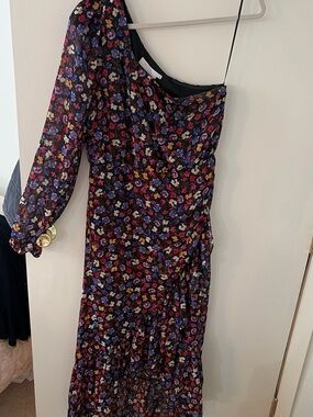 Astr One-Shoulder Black Floral High-Low Dress